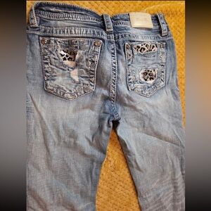 Miss Me Jeans Blue Distressed with leopard print pockets